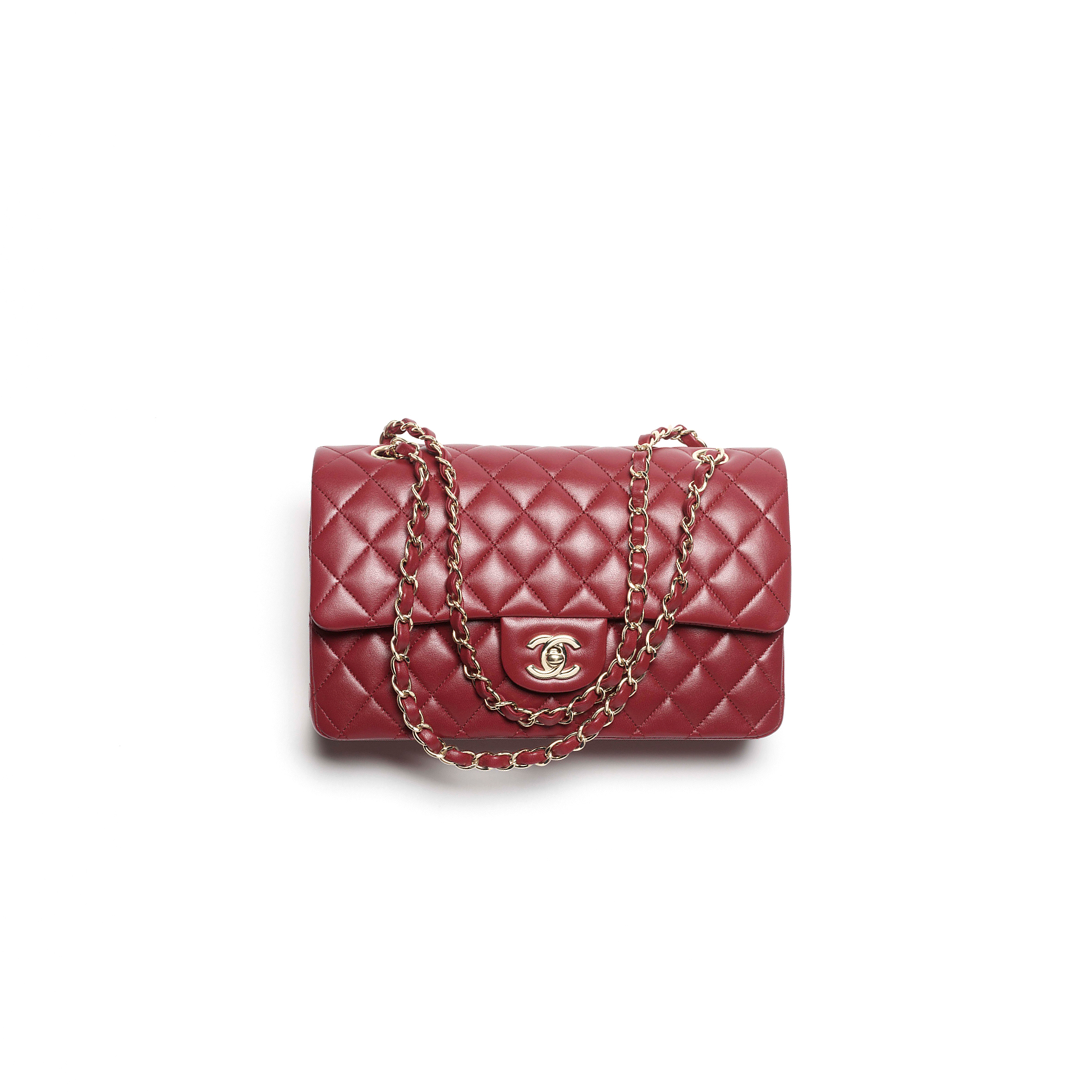 CHANEL CLASSIC 11.12 HANDBAG LAMBSKIN & GOLD-TONE METAL BURGUNDY A01112 (25.5*15.5*6.5cm)